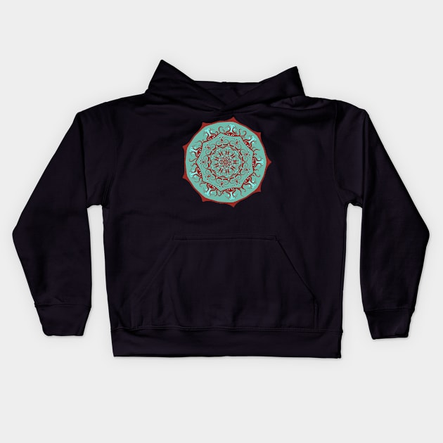 Green and Maroon Mandala Kids Hoodie by TaylorMineo